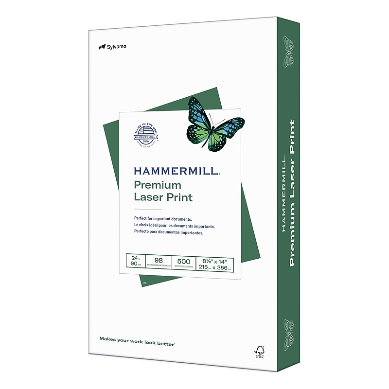 Hammermill Premium 8.5" x 14" Laser Paper, 24 lbs., 98 Brightness, 500 Sheets/Ream (104612) image 1