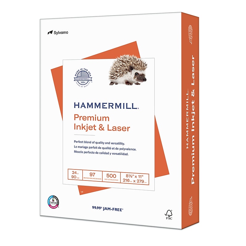 Hammermill Premium Inkjet & Laser 8.5" x 11" Multipurpose Paper, 24 lbs., 97 Brightness, 500 Sheets/Ream (166140) image 1