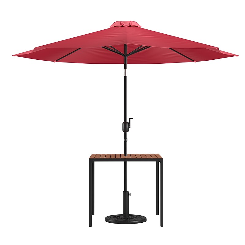 Flash Furniture Lark 3 Piece Square Outdoor Patio Table Set with Umbrella and Base, Red (XU8100UB19BRD) image 1