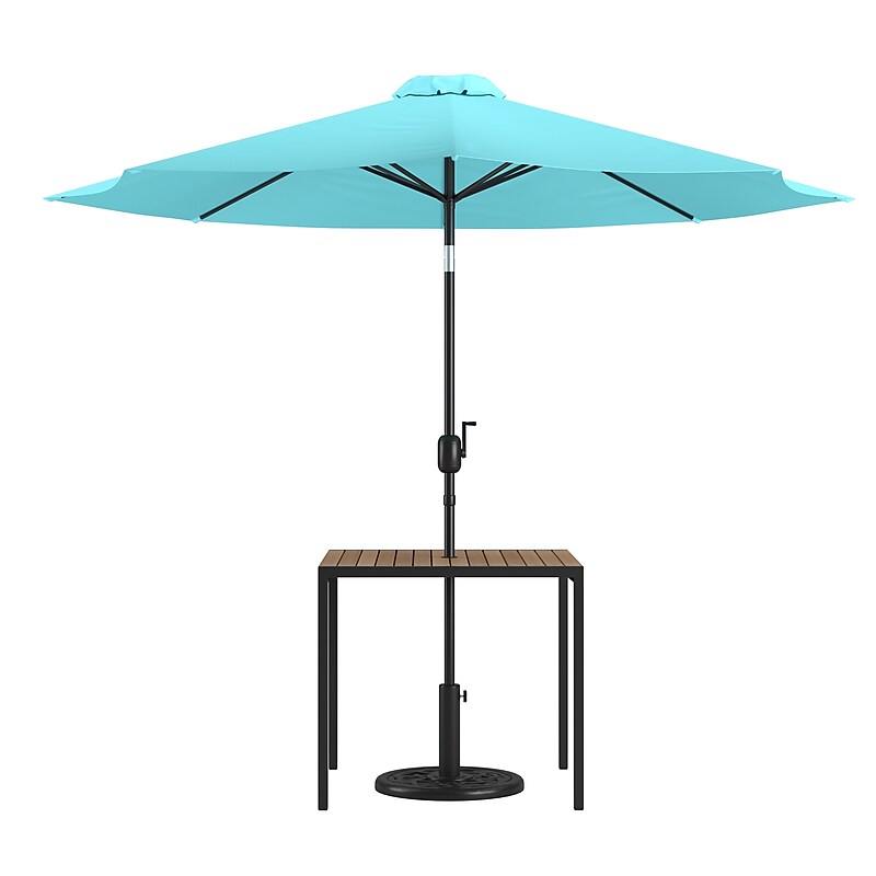 Flash Furniture Lark 3 Piece Square Outdoor Patio Table Set with Umbrella and Base, Teal (XU8100UB19BTL) image 1