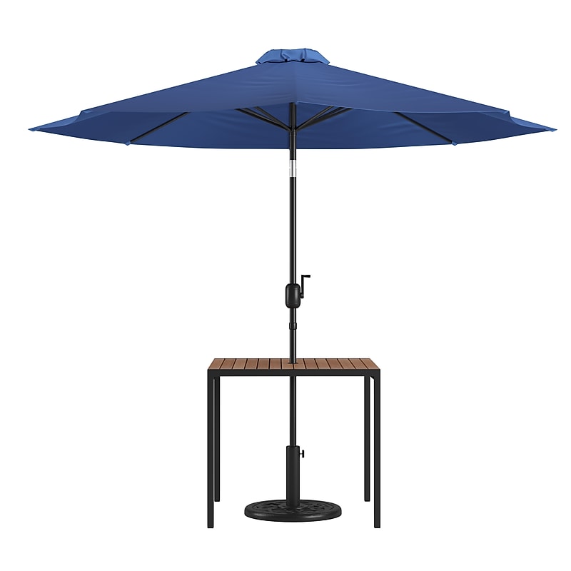 Flash Furniture Lark 3 Piece Square Outdoor Patio Table Set with Umbrella and Base, Navy (XU8100UB19BNV) image 1