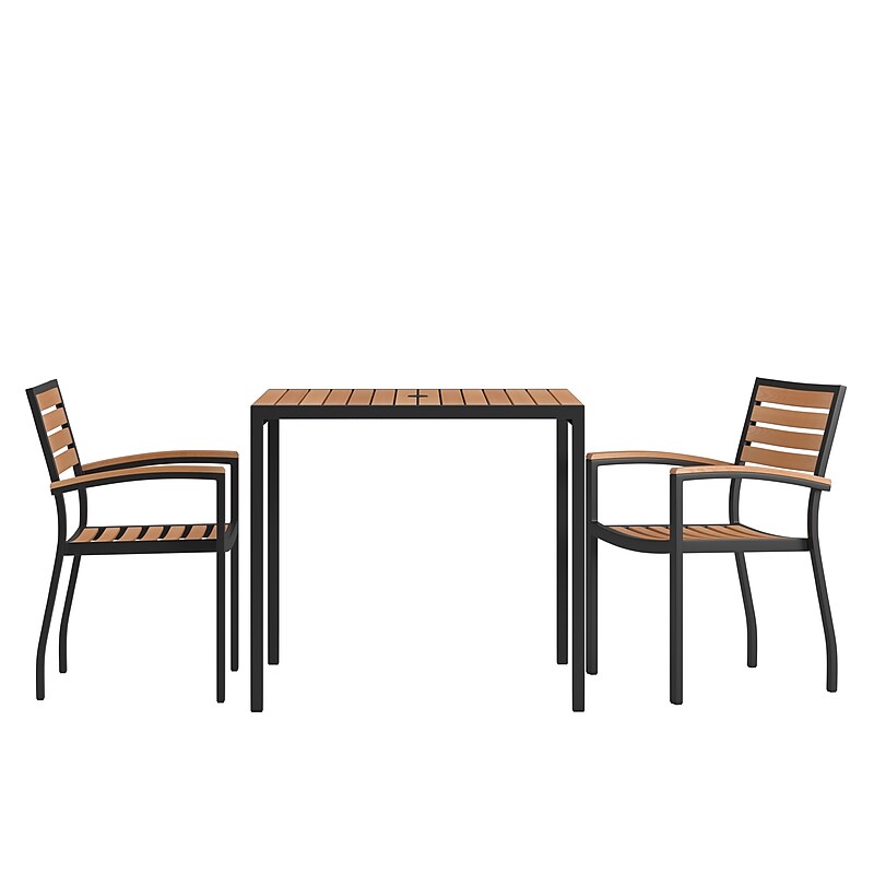 Flash Furniture Lark Outdoor Dining Table Set, Faux Teak, 3 Piece/Set (XUDG810060062) image 1