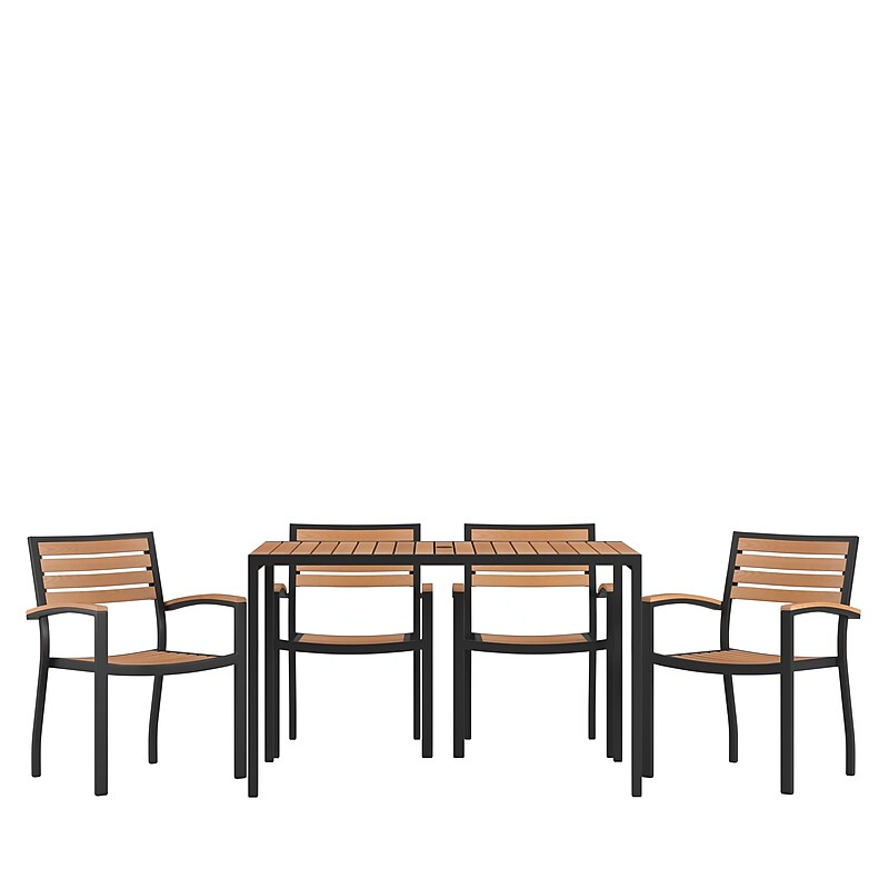 Flash Furniture Lark Outdoor Dining Table Set, Faux Teak, 5 Piece/Set (XUDG304860064) image 1