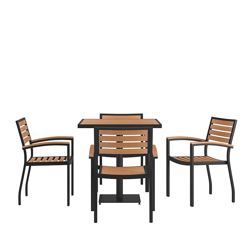 Flash Furniture Lark Indoor/Outdoor Patio Dining Table Set, Faux Teak, 5 Piece/Set (XUDG104560064) image 1