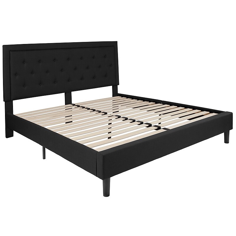 Flash Furniture Roxbury Tufted Upholstered Platform Bed in Black Fabric, King (SLBK5KBK) image 1