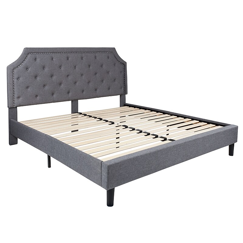 Flash Furniture Brighton Tufted Upholstered Platform Bed in Light Gray Fabric, King (SLBK4KLG) image 1