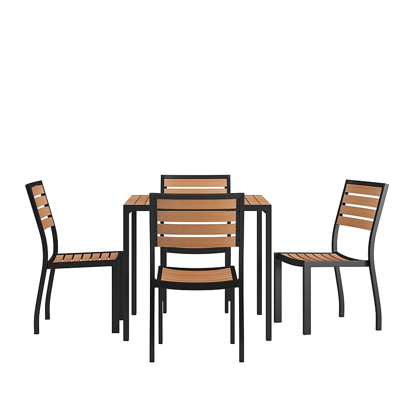 Flash Furniture Lark Patio Table Set, Faux Teak, 5 Piece/Set (XUDG810060364) image 1