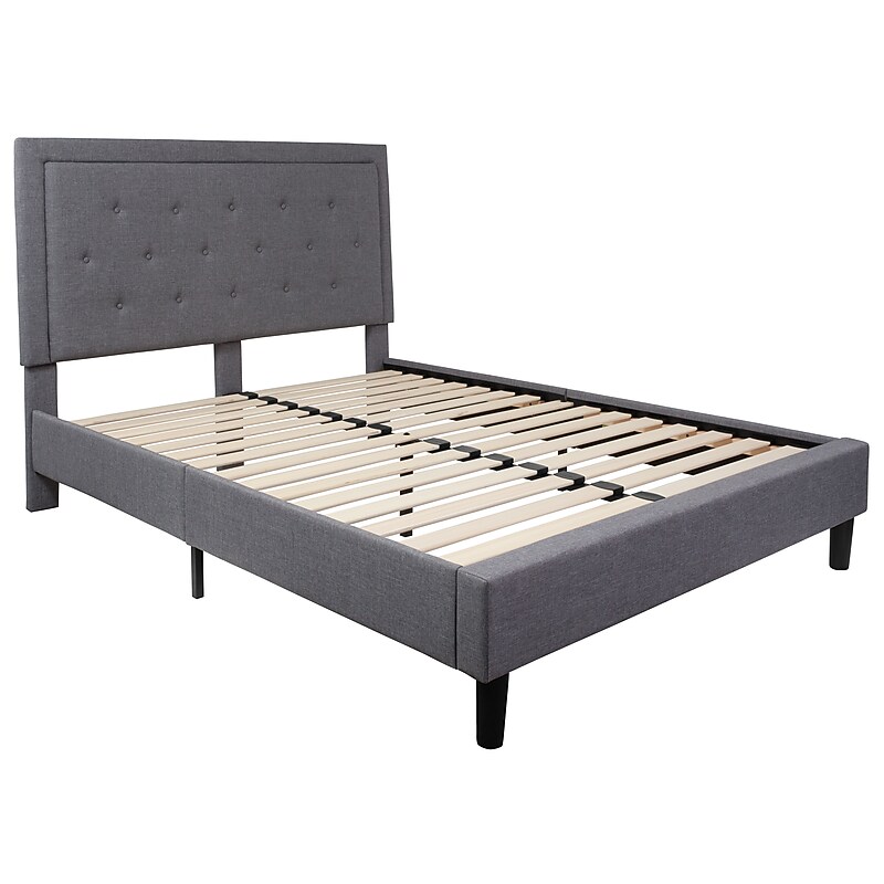 Flash Furniture Roxbury Tufted Upholstered Platform Bed in Light Gray Fabric, Queen (SLBK5QLG) image 1
