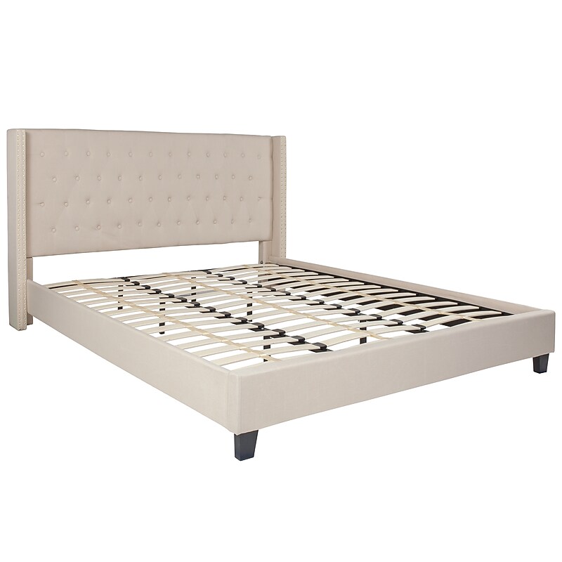 Flash Furniture Riverdale Upholstered Platform Bed in Beige Fabric, King (HG36) image 1