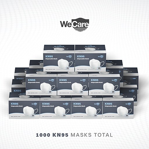 WeCare Disposable KN95 Face Mask, Adult, White, 20 Masks/Box, 50 Boxes