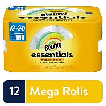 Bounty Essentials Select-A-Size Paper Towels, 2-ply, 104 Sheets/Roll, 12 Rolls/Pack (74647)