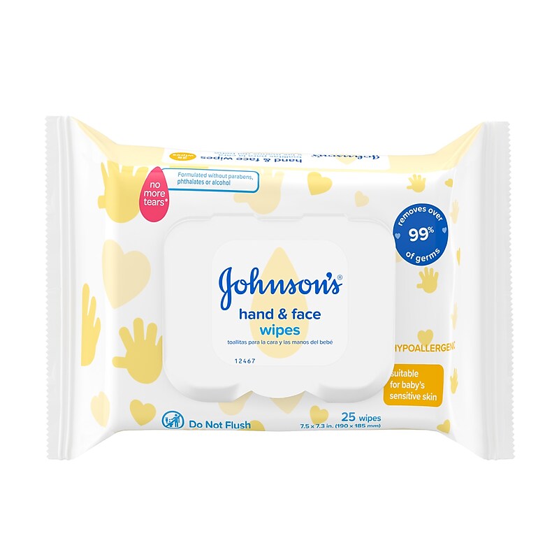 Johnson’s Baby Hand & Face Wipes, 25/Count (2070216) image 1