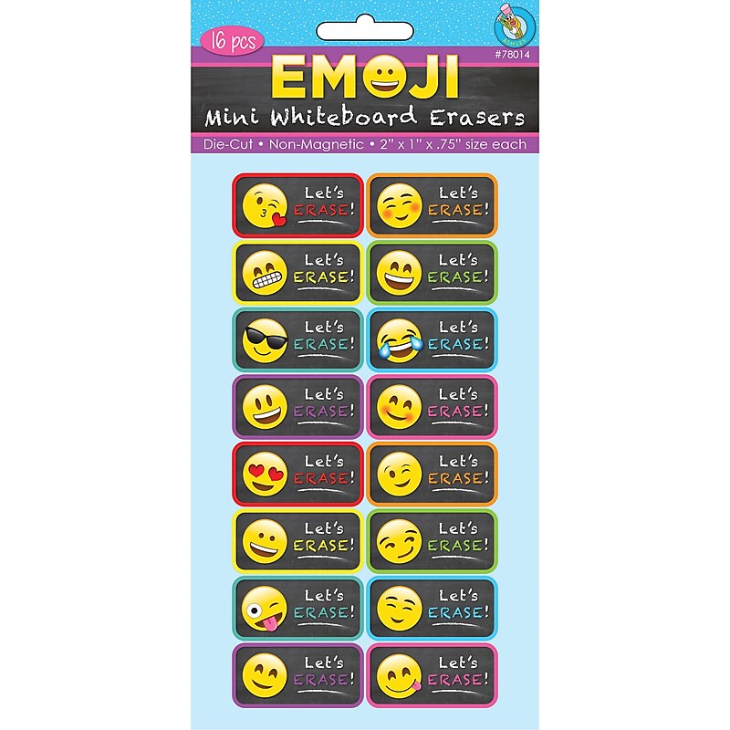 Ashley Productions Non-Magnetic Mini Whiteboard Erasers, Emotions Icons, 16/Pack (ASH78014) image 1
