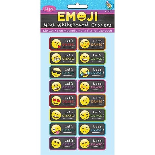 Ashley Productions Non-Magnetic Mini Whiteboard Erasers, Emotions Icons, 16/Pack (ASH78014)~#|#~sp167654025_sc7