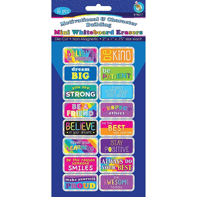 Ashley Productions Mini Whiteboard Erasers, Assorted Colors, 2" x 1" x 0.75", Pack of 16 (ASH78017) image 1