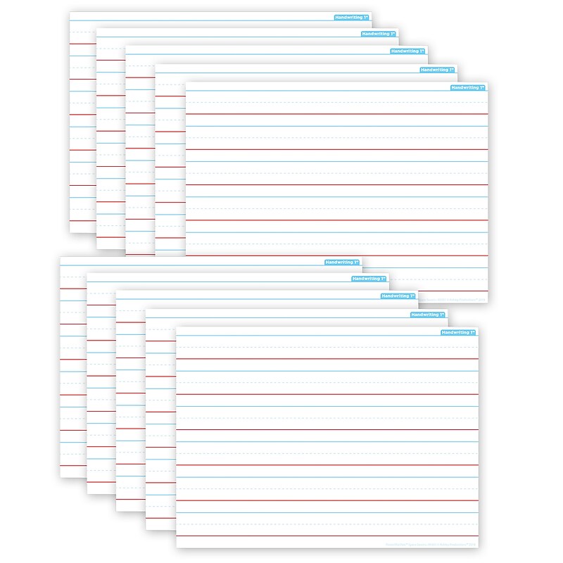 Ashley Productions® Smart Poly® PosterMat Pals® Space Savers Handwriting, 1" Ruling, 13" x 9.5", Pack of 10 (ASH97001) image 1