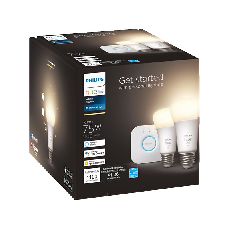 Philips Hue White Starter Kit, A19 2700K 10.5W E26 (563080) image 1