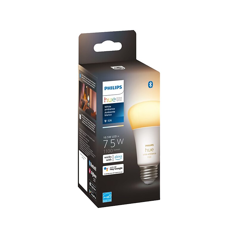 Philips Hue White Light Bulb, A19 2200K-6500K 10.5W E26 (563239) image 1