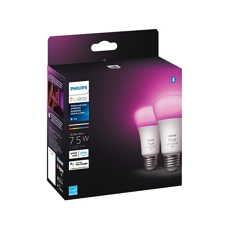 Philips Hue White Light Bulb, A21 16 Million Colors 10.5W E26, 2/Pack (563361) image 1