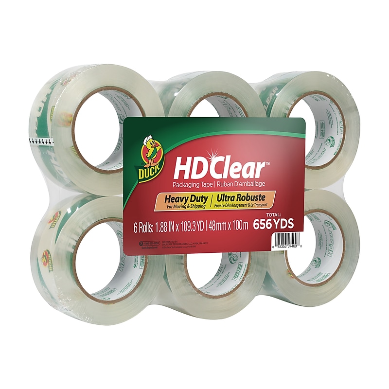 Duck HD Clear Heavy Duty Packing Tape, 1.88" x 109.3 yds., Clear, 6/Pack (299016) image 1