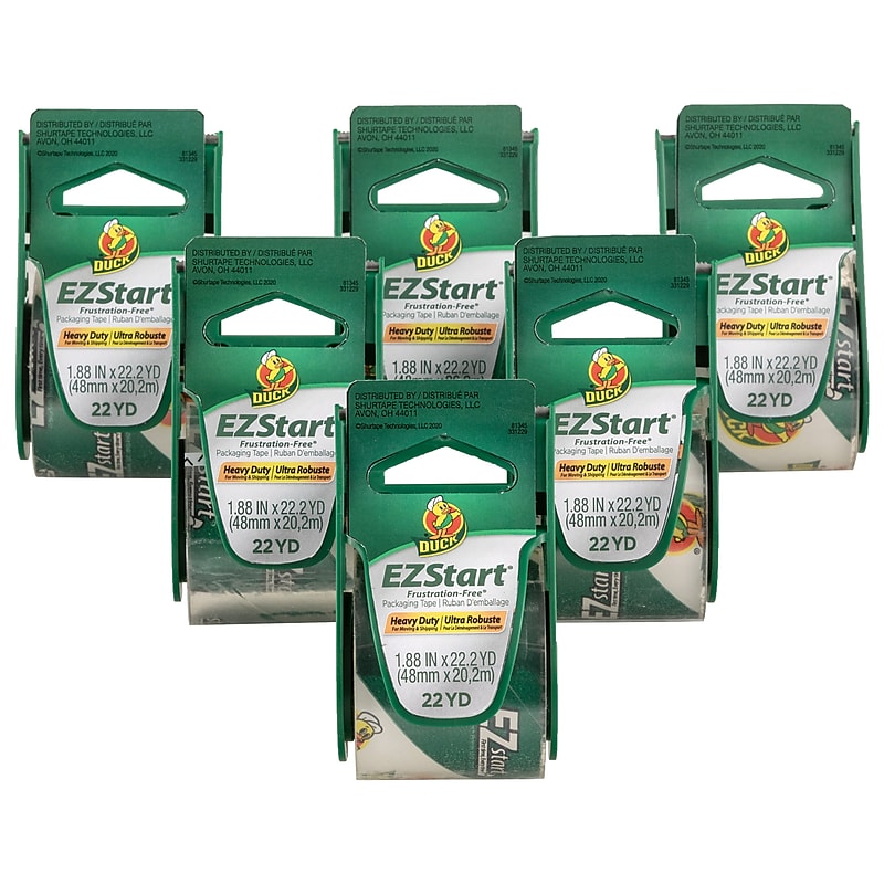 Duck EZ-Start Packing Tape with Dispenser, 1.88" x 22.2 yds., Clear, 6/Pack (824922/7727) image 1