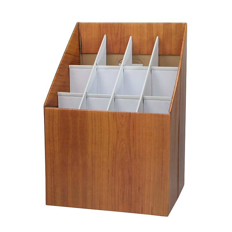 AdirOffice 12-Slot Roll File, 22"H x 12"W x 15"D, Walnut (627) image 1