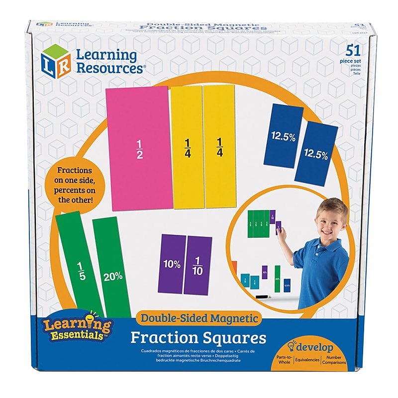 Learning Resources Double-Sided Magnetic Fraction Squares, Assorted Colors, 51-Piece Set (LER1617) image 1