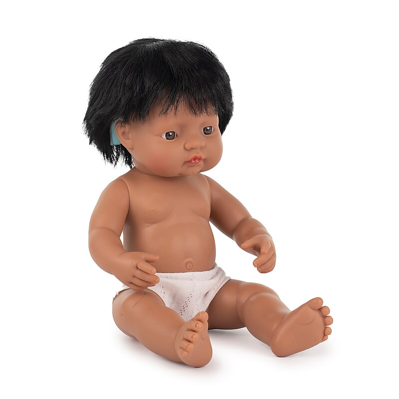 MINILAND Baby Doll Hispanic Boy With Hearing Aid, 15'' (MLE31116) image 1