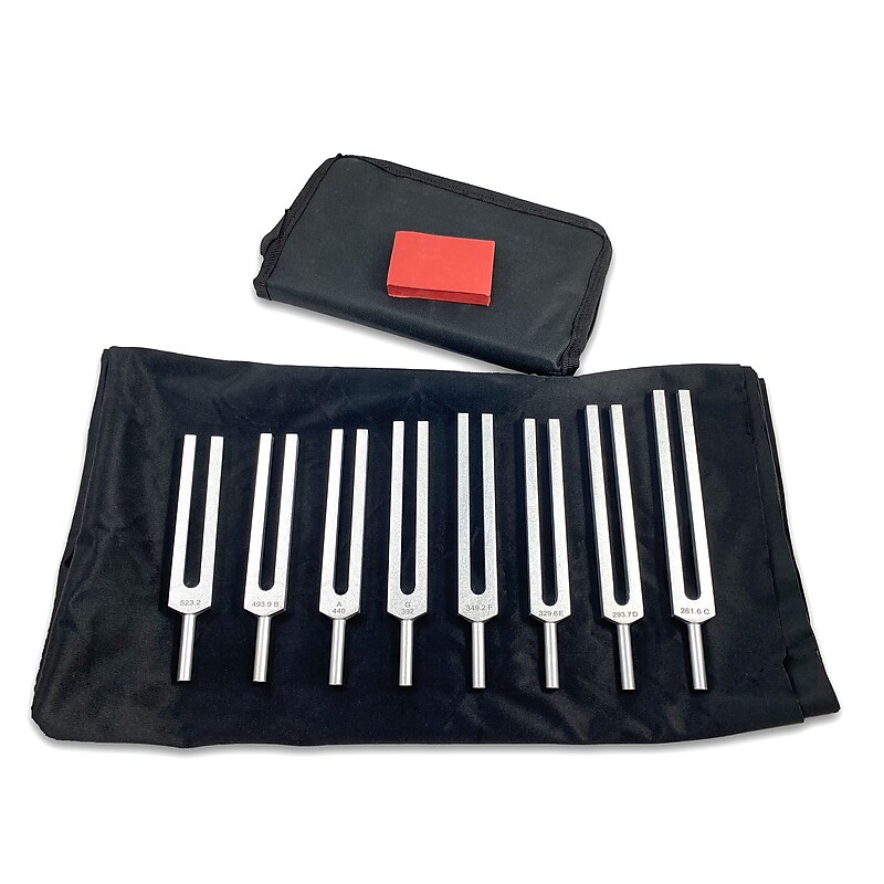 Supertek Music Tuning Fork Set with Activator and Case, Silver, Set of 8 (SKFPH36128) image 1