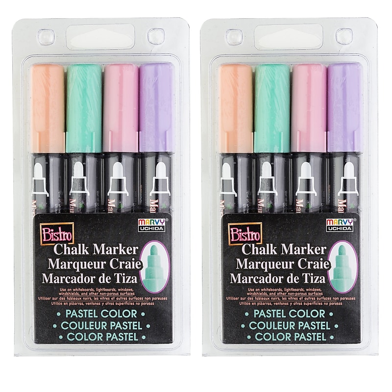 Marvy Uchida Bistro Chalk Markers, Broad Tip, Assorted Colors, 4/Pack, 2 Packs/Bundle (UCH4804P-2) image 1