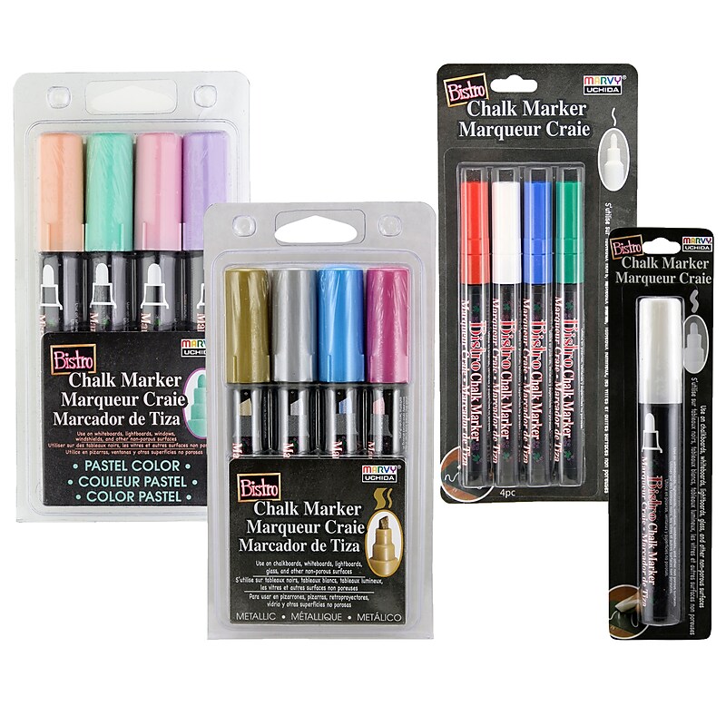 Marvy Uchida Bistro Chalk Marker, Fine and Broad Tip, Assorted Colors, 13/Set (UCHBCMKIT) image 1