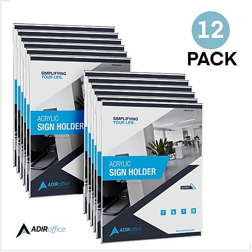 Clear 36 Pack AdirOffice Acrylic 8.5" X 11" Slant Back Design Sign Holder 