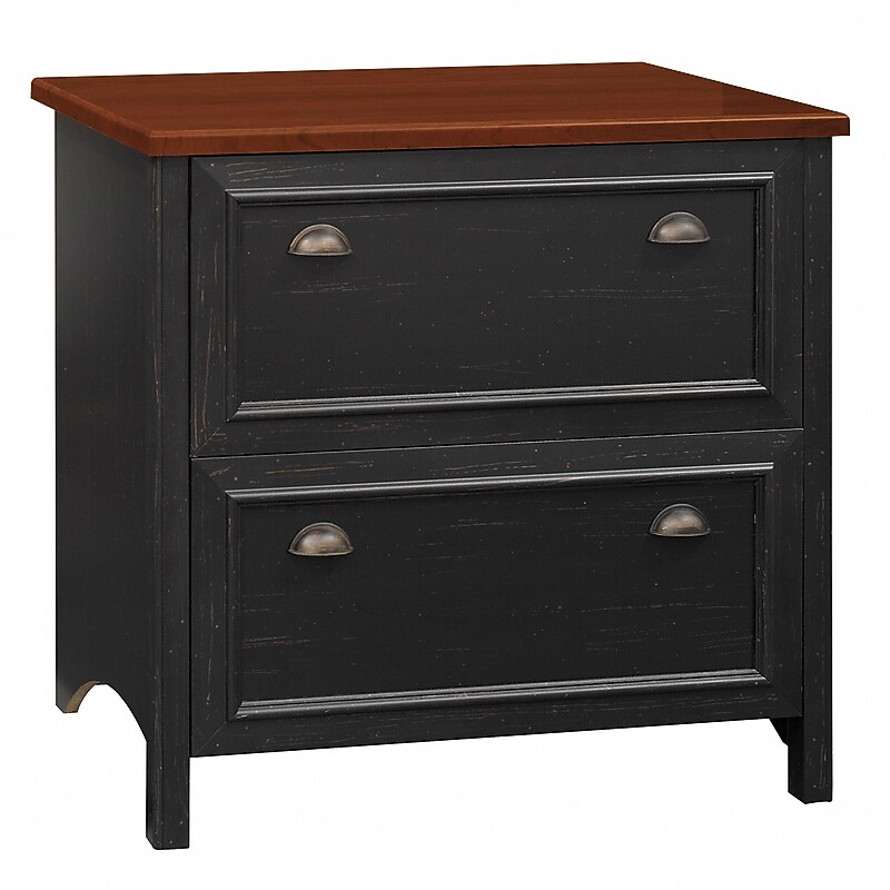 Bush Furniture Fairview 2 Drawer Lateral File Cabinet, Antique Black and Hansen Cherry (WC53984T) image 1