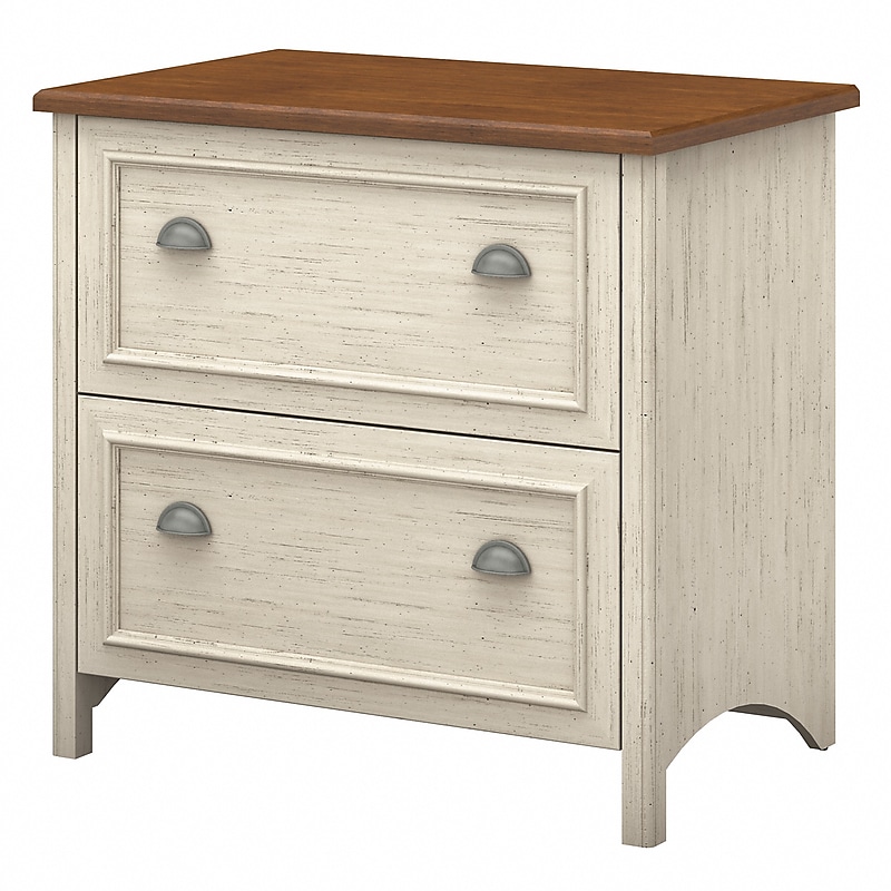 Bush Furniture Fairview 2 Drawer Lateral File Cabinet, Antique White and Tea Maple (WC53284T) image 1