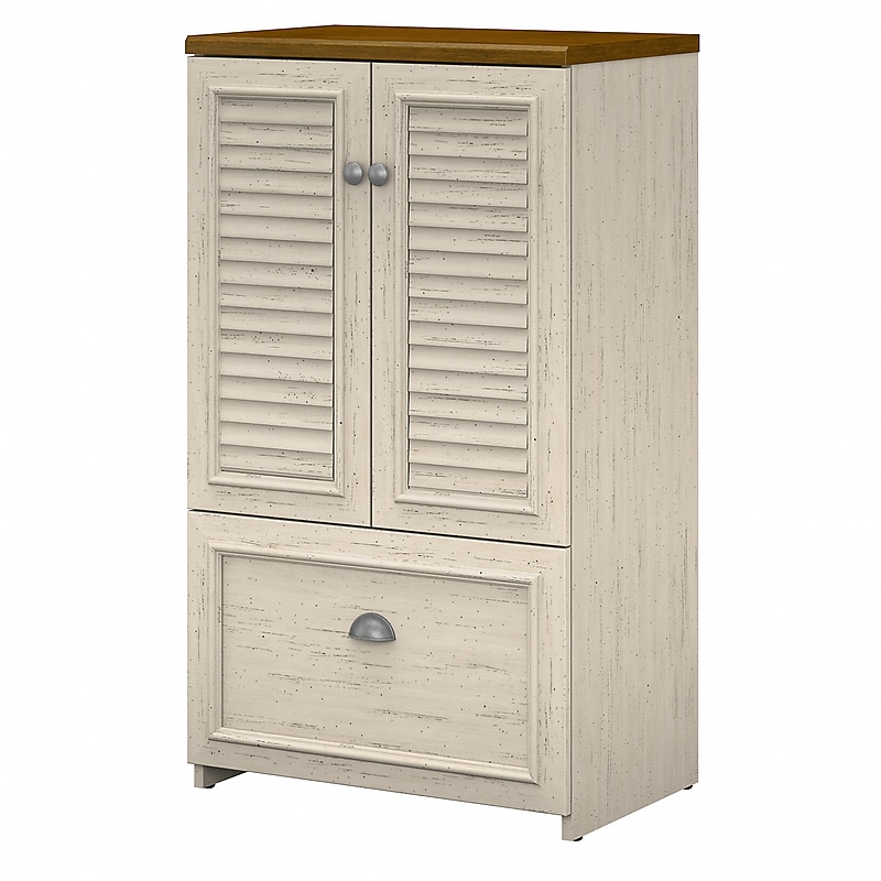 Bush Furniture Fairview Storage Cabinet with Drawer, Antique White/Tea Maple (WC53280-03) image 1