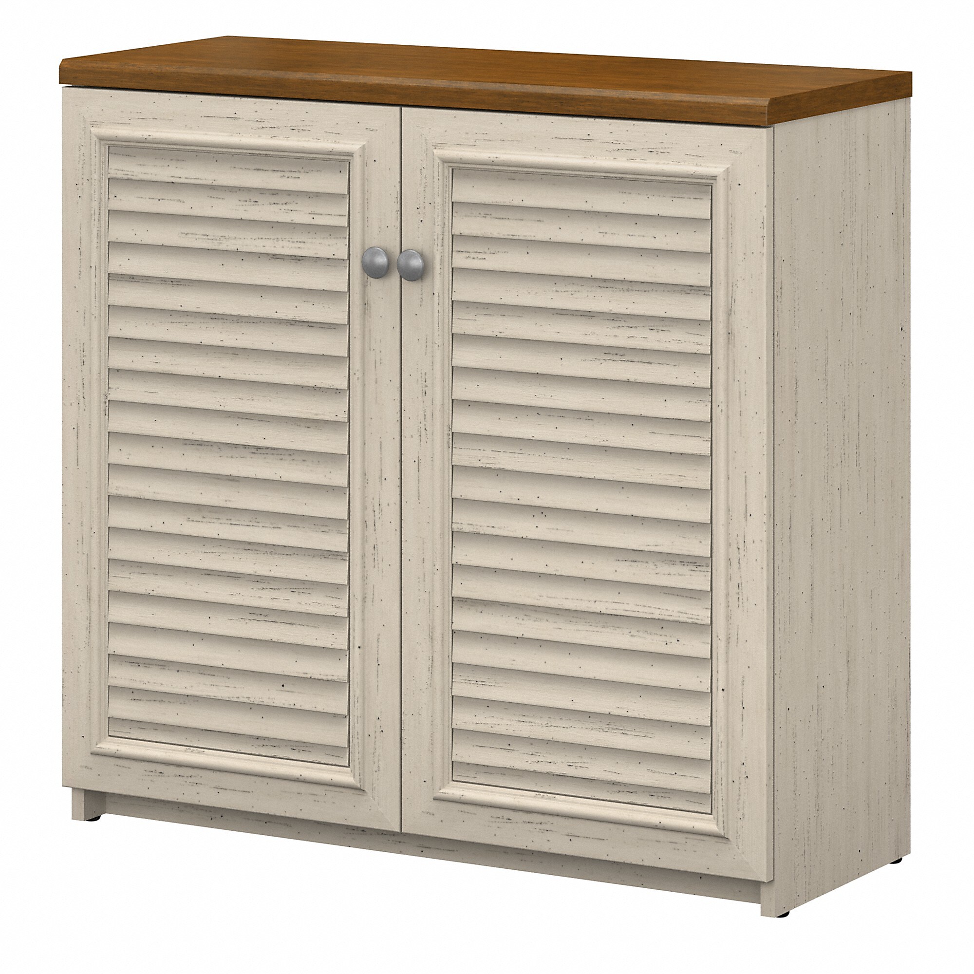 Bush Furniture Fairview Small Storage Cabinet with Doors, Antique White/Tea Maple (WC53296-03) Sansujyuku sansujyuku.com