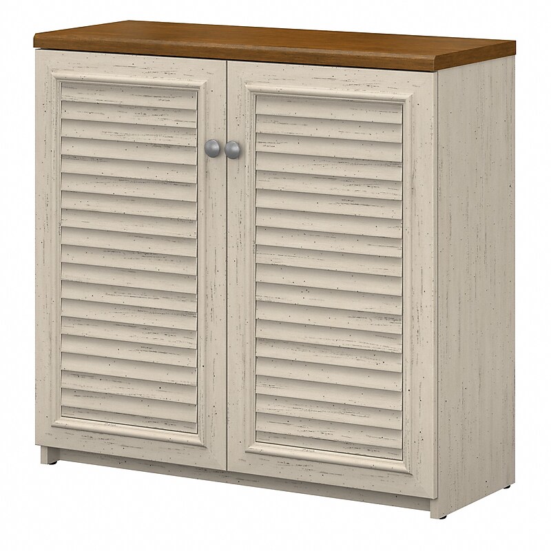 Bush Furniture Fairview Small Storage Cabinet with Doors, Antique White/Tea Maple (WC53296-03) image 1