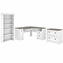 Bush Furniture Fairview 60"W L Shaped Desk with Lateral File Cabinet and 5 Shelf Bookcase, Shiplap Gray/Pure White (FV008G2W)~#|#~sp168011815_sc7