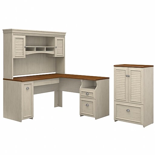 Bush Furniture Fairview 60"W L Shaped Desk with Hutch and Storage