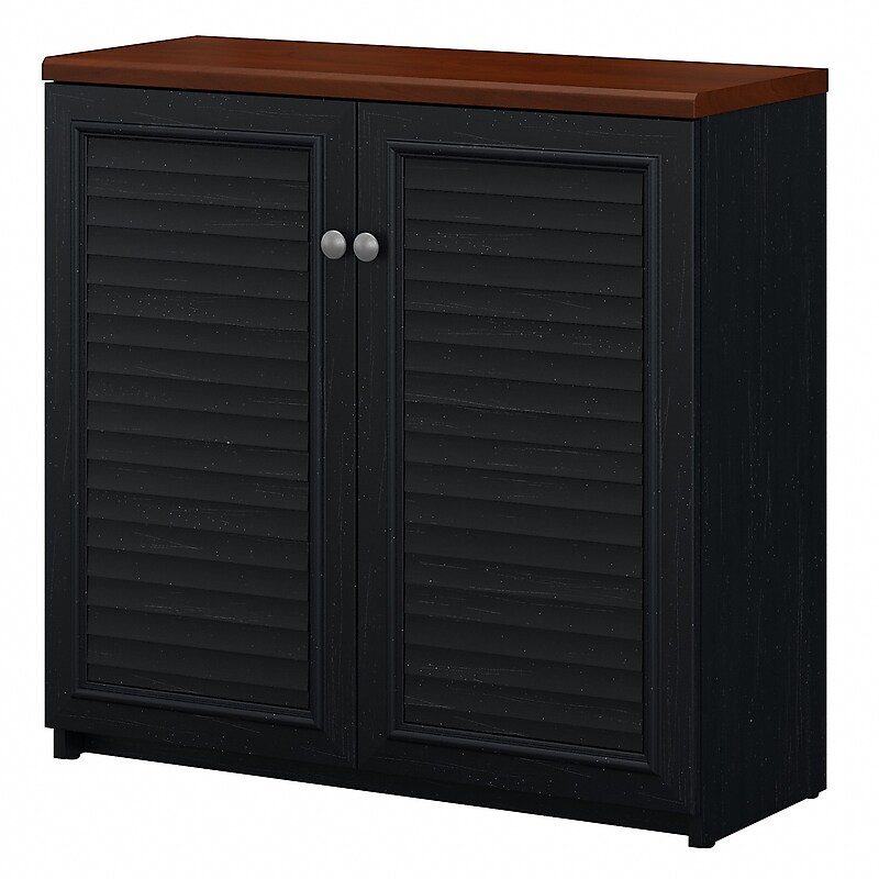 Bush Furniture Fairview Small Storage Cabinet with Doors, Antique Black/Hansen Cherry (WC53996-03) image 1