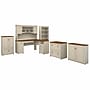 Bush Furniture Fairview 60"W L Shaped Desk with Hutch, Bookcase, Storage and File Cabinets, Antique White/Tea Maple (FV014AW)~#|#~sp168011866_sc7