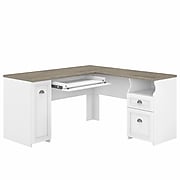 Bush Furniture Fairview 60" L-Shaped Desk with Drawers and Storage Cabinet, Shiplap Gray/Pure White (WC53630-03K)