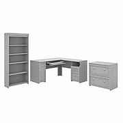 Bush Furniture Fairview 60" L-Shaped Desk with Lateral File Cabinet and 5-Shelf Bookcase, Cape Cod Gray (FV008CG)