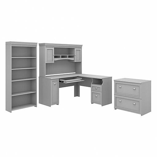 Bush Furniture Fairview 60"W L Shaped Desk with Hutch, Lateral File
