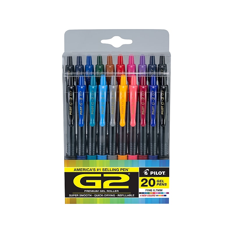 Pilot G2 Retractable Gel Pens, Fine Point, Assorted Inks, 20/Pack (G2720006-CB) image 1