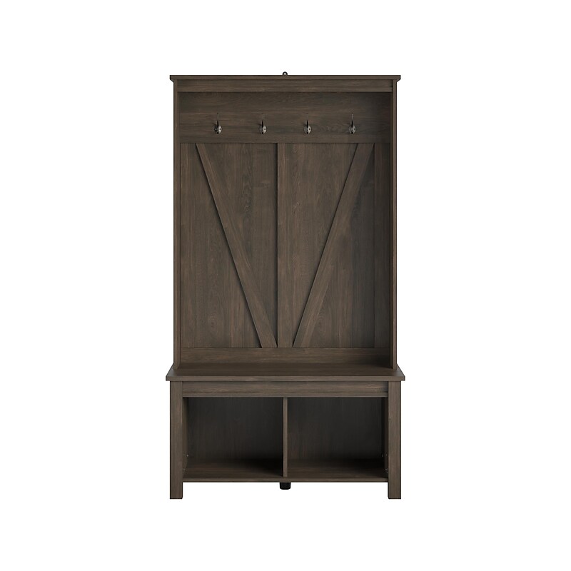 Ameriwood Farmington Entryway Hall Tree with Storage Bench, Weathered Oak (4516213COM) image 1