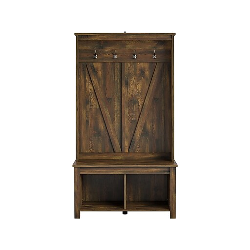 Ameriwood Farmington Entryway Hall Tree with Storage Bench, Rustic