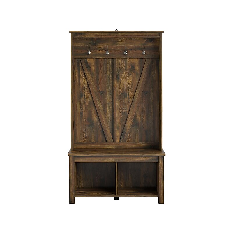 Ameriwood Farmington Entryway Hall Tree with Storage Bench, Rustic (4516215COM) image 1
