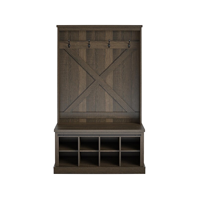 Ameriwood Knox County Entryway Bench with Hall Tree, Brown Oak (1359903COM) image 1