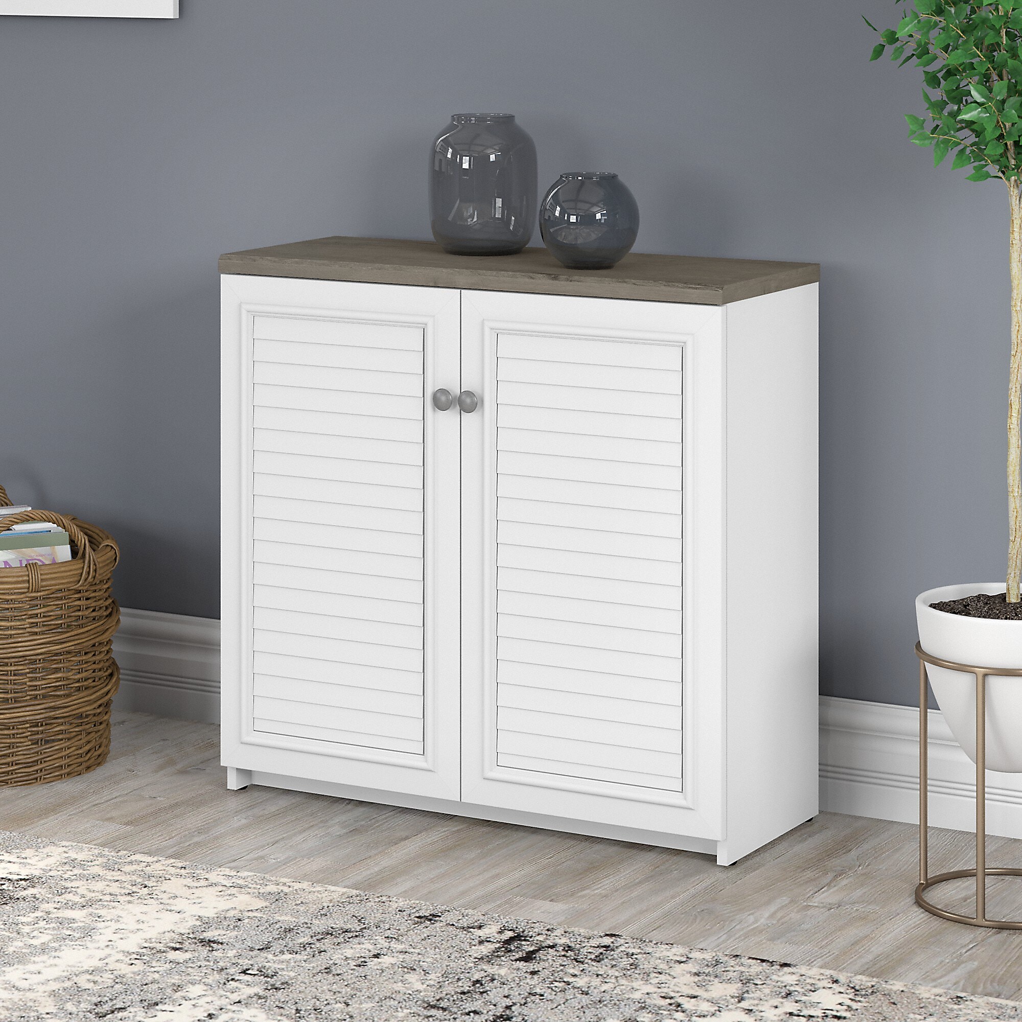 Bush Furniture Fairview 30″ Small Storage Cabinet with 3 Shelves, Shiplap Gray/Pure White (WC53696-03) Sansujyuku sansujyuku.com
